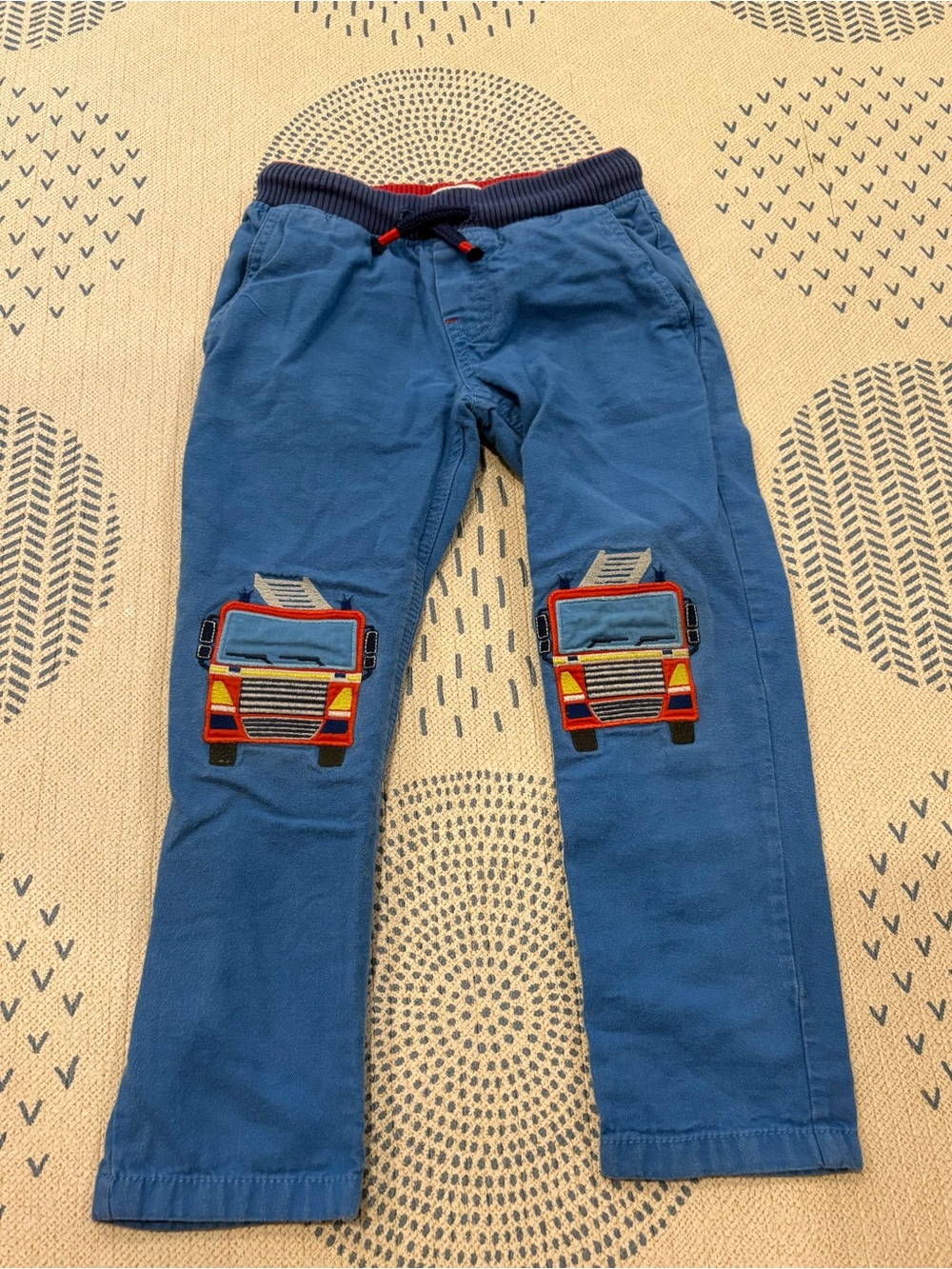 Mini Boden Blue pants with Fire Truck Knee Patches size 5